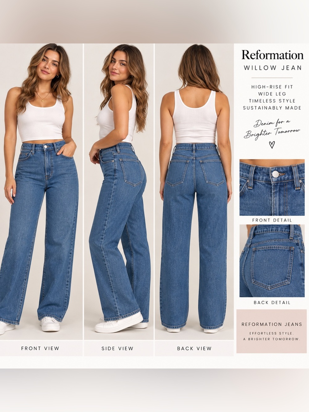 Reformation Willow Jeans Size 25 Medium Wash High Rise Wide Leg Denim